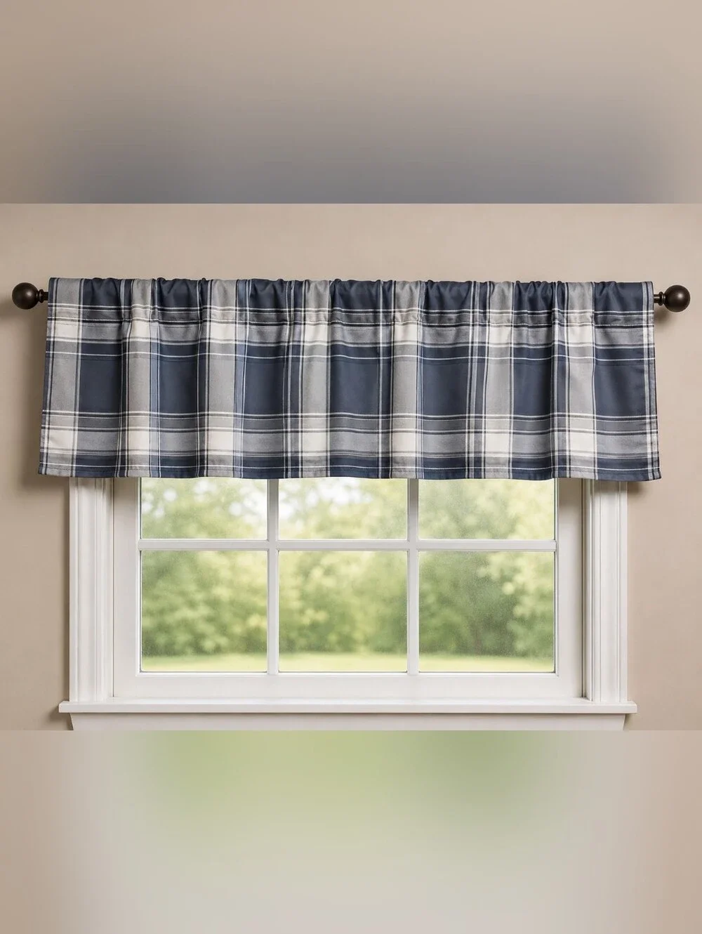 Blue/Gray Plaid Window Valance